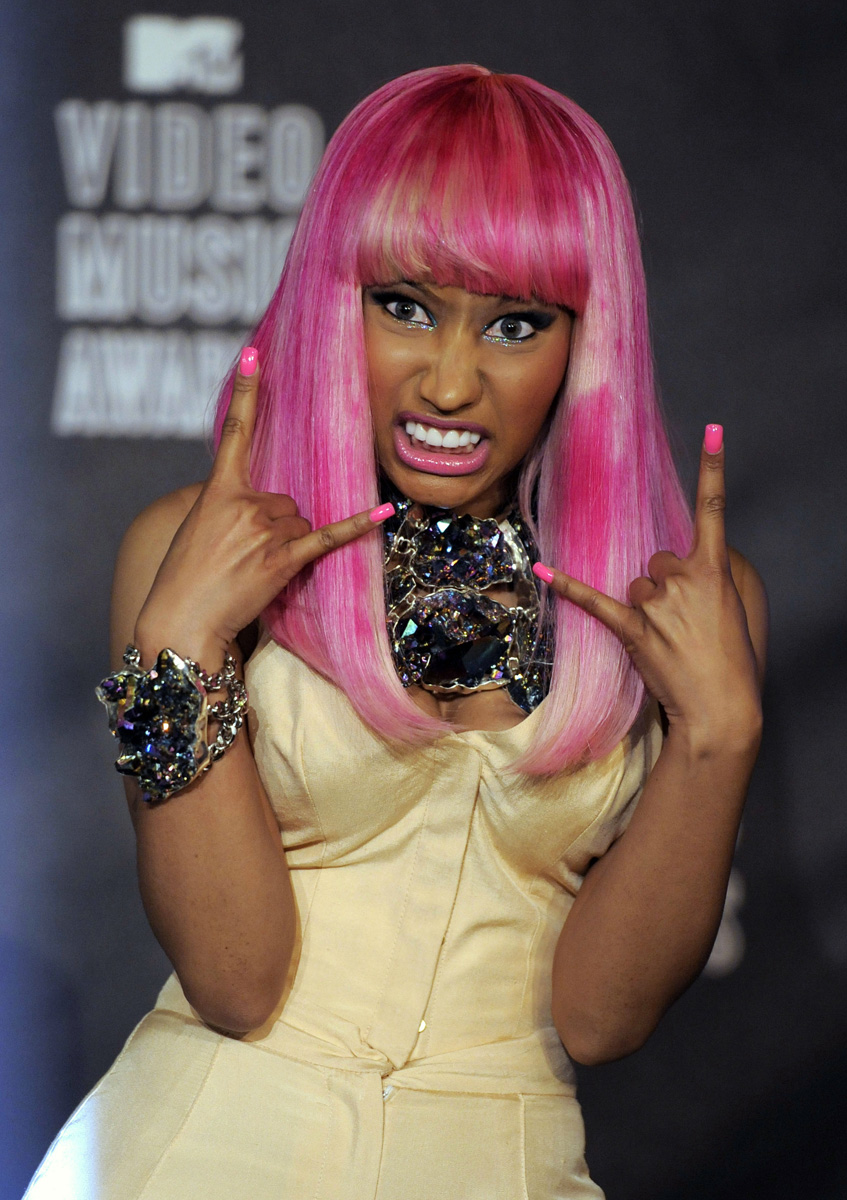 Nicki Minaj poses in the press room at the MTV Video Music Awards on Sunday...