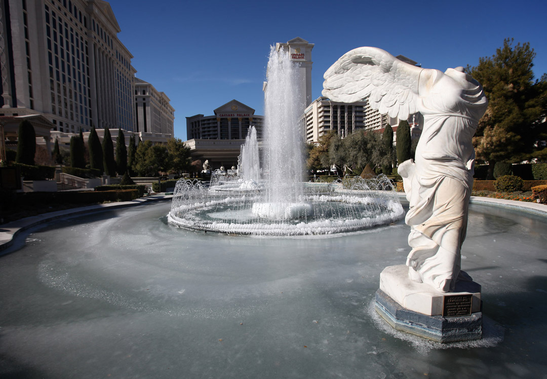 Caesars Palace fountains covered in ice Las Vegas ReviewJournal