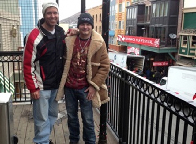 Director Robert Cochrane and producer Jeremy Settles stand outside the Wahso Asian Grill in Park City, Utah, where their film “Redemption of the Fall” premiered.