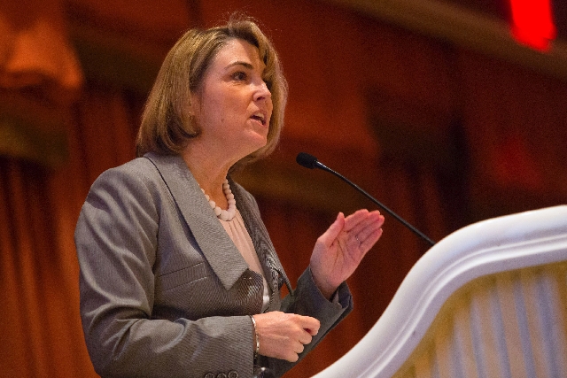 Nevada State Treasurer Kate Marshall on Thursday addresses the Silver State Investors Forum at the Wynn Las Vegas. Representatives from Nevada businesses were able to meet private equity and ventu ...