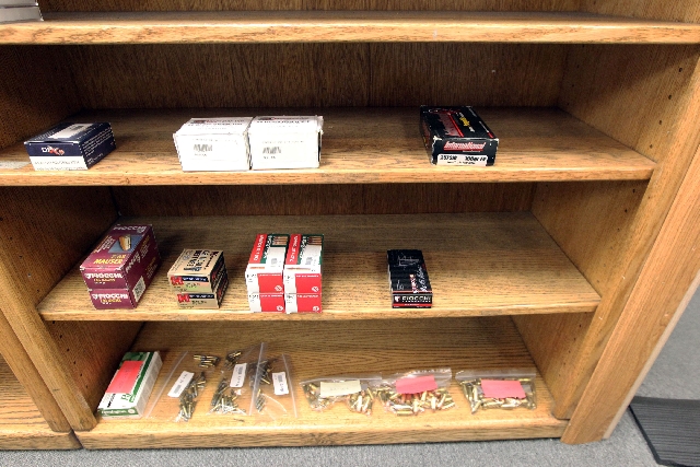 Usually full shelves of ammunition are nearly empty at The Gun Store on Tropicana Avenue in Las Vegas Thursday.