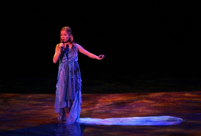 Jackie Evancho performs March 22 during a dress rehearsal for “One Night for One Drop” at Bellagio’s “O” theater.
