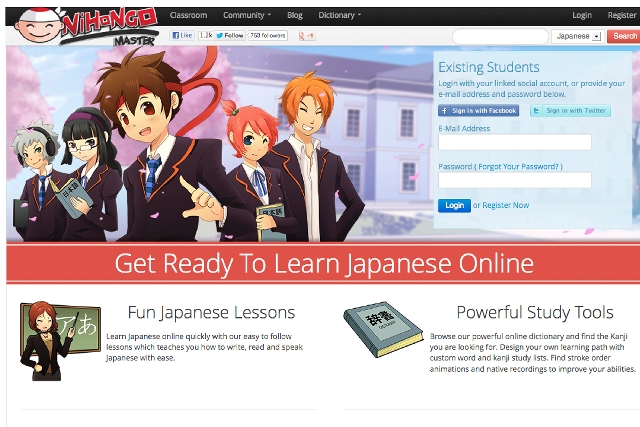 The website nihongomaster.com is shown Tuesday. The Japanese language learning site was founded last year by Las Vegas native Taylor Dondich.