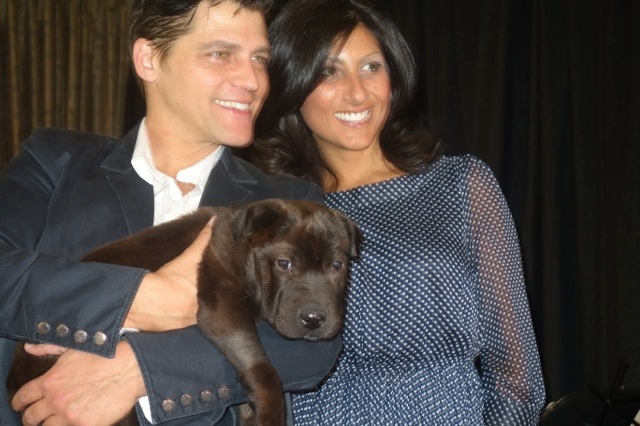 "Jersey Boys" actor Deven May, left, and former KLAS-TV morning anchor Dayna Roselli show off Mike, a rescued Shar-Pei.