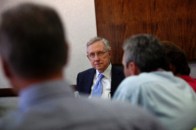 Sen. Harry Reid, D-Nev., answers questions while paying a visit to the Las Vegas Review-Journal on Friday.
