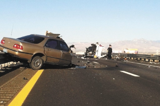 Three people were killed and four were critically injured Sunday morning in an accident on Interstate 15 near the Las Vegas Speedway. An Acura Legend was northbound in the southbound lanes of I-15 ...