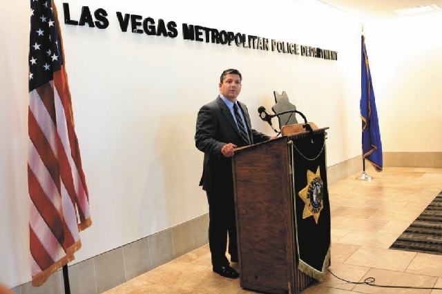 Las Vegas Metropolitan Police Department Homicide Lt. Ray Steiber announces the arrest of two suspects Sunday in the robbery and death of Marcos Arenas, 15. The Bonanza High School student was run ...