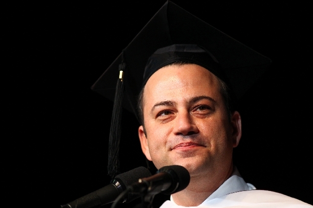 Comedian and television personality Jimmy Kimmel, speaks after receiving an honorary doctorate from UNLV during the commencement ceremony for the graduating class of 2013 at the Thomas & Mack Cent ...