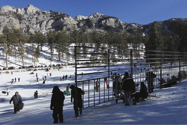 People sled on a slope above Upper Lee Meadows in Lee Canyon on Mount  Charleston in January. Clark County wants to swap 4 acres in Lee Meadows  for Camp Lee Canyon. |