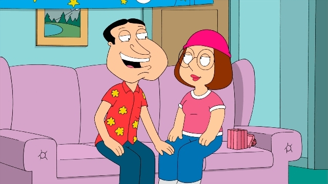This publicity photo released by Fox shows teen character Meg, right, and Quagmire, in a scene from Fox's animated sitcom "Family Guy." Teenage female characters are sexual fodder for network TV s ...