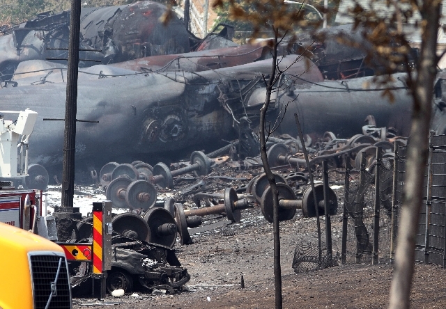 This photo provided by Surete du Quebec, shows debris from a runaway train on Monday in Lac-Megantic, Quebec, Canada.