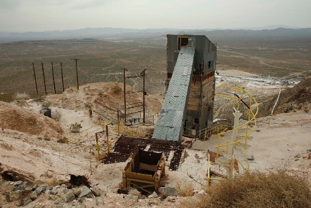 Remains of a mining operation are seen on property near the Red Rock Canyon National Conservation Area near Las Vegas in this March 25, 2010, file photo. The property is the site of a proposed Rho ...