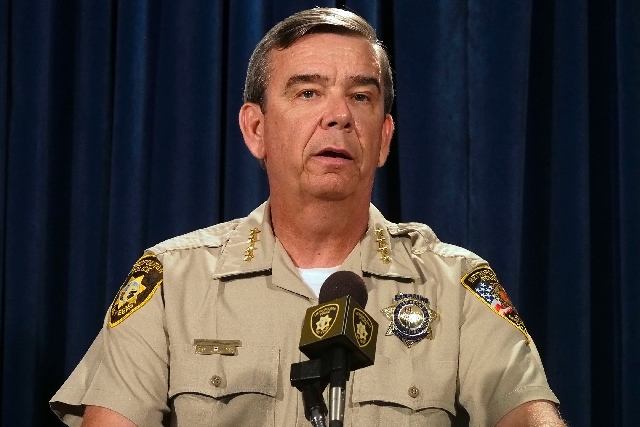 Las Vegas Metropolitan Police Sheriff Doug Gillespie announces the suspension of Metro officer Jacquar Roston at a news conference at Metro headquarters in Las Vegas on July 22.