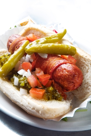 The Notorious P.I.G., made by Mingo restaurant at 1017 First St., consists of a hot dog, pickled jalapenos, horseradish mac and cheese and crispy bacon.