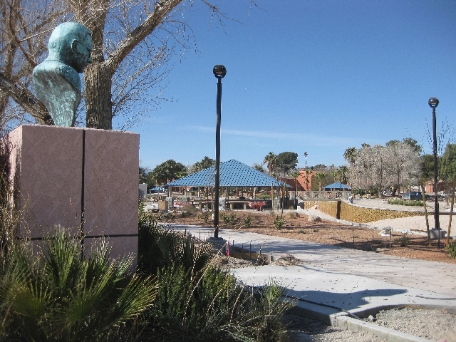 A bust of David G. Lorenzi, the original landowner, overlooks the recently renovated park that bears his name.