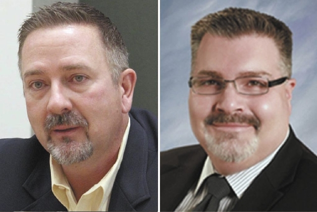 North Las Vegas City Manager Tim Hacker, left, and City Attorney Jeffrey Barr, right, both resigned Wednesday.