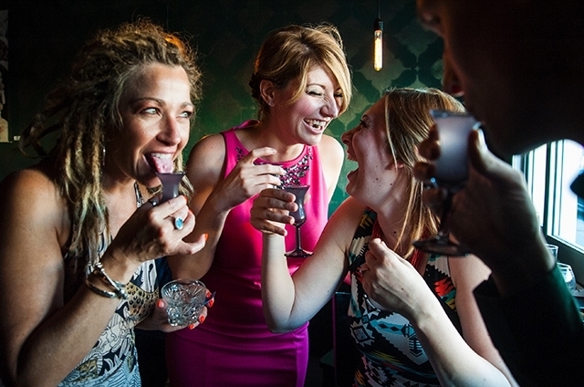 Globe Salon employees from left, Staci Linklater, Amanda Wolfe and Jenna Berman celebrate the stores fifth anniversary Aug. 9 at the Velveteen Rabbit.