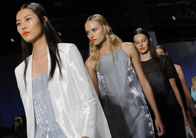 The Rag & Bone Spring 2014 collection is modeled during Fashion Week, Friday, Sept. 6 in New York. (AP Photo/Louis Lanzano)