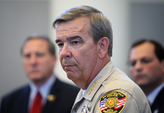 Clark County Sheriff Doug Gillespie appears at a press conference discussing a six-month Department of Justice review of the Las Vegas Metropolitan Police Department's use of force policies and pr ...