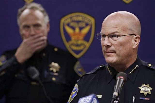 San Francisco Police Chief Greg Suhr speaks at a news conference in San Francisco, Thursday, Sept. 26, 2013. Police arrested two people in the fatal stabbing of a Los Angeles Dodgers baseball fan  ...