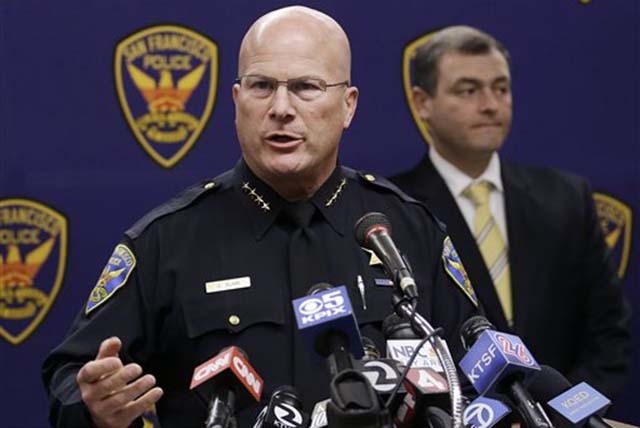 San Francisco Police Chief Greg Suhr speaks at a news conference in San Francisco, Thursday, Sept. 26, 2013. Police arrested two people in the fatal stabbing of a Los Angeles Dodgers baseball fan  ...