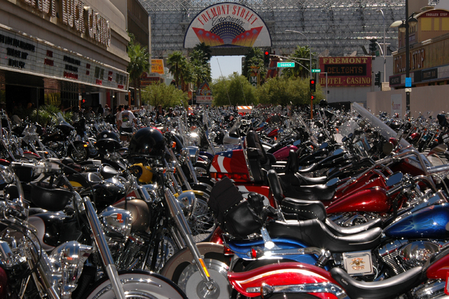 Las Vegas police will use controls similar to New Year’s Eve at the Fremont Street Experience on Oct. 4 when the Las Vegas Bikefest coincides with the monthly First Friday. Areas will be restric ...