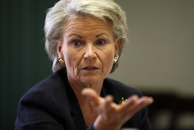 Pat Mulroy, general manager of the Southern Nevada Water Authority, speaks with the Las Vegas Review-Journal editorial board on Tuesday. (John Locher/Las Vegas Review-Journal)