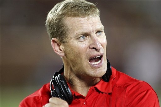 UNLV head coach Bobby Hauck during an NCAA football game between Minnesota and UNLV in Minneapolis, Thursday Aug. 29, 2013. Minnesota defeated UNLV 51-23. (AP Photo/Andy Clayton-King)