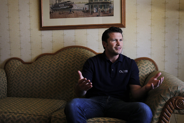 Concerned Veterans for America C.E.O. Pete Hegseth speaks to the Review-Journal about how he is helping veterans from the wars in Iraq and Afghanistan to launch a west coast bus tour, called Defen ...