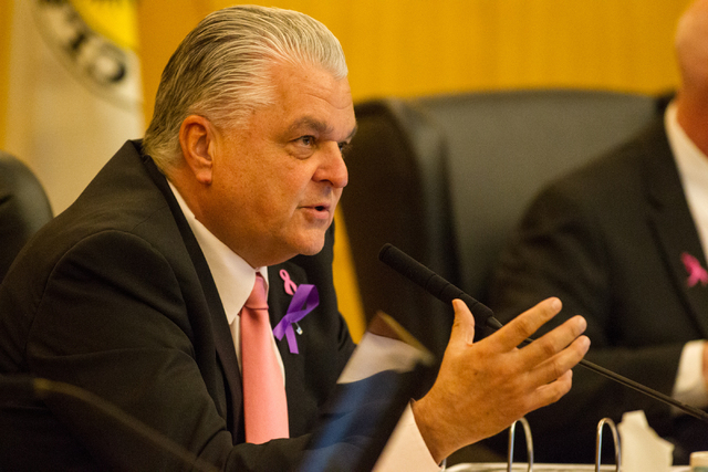 Clark County Commissioner Steve Sisolak speaks Tuesday during a hearing about the proposals to raise the sales tax to pay for more police officers. (Chase Stevens/Las Vegas Review-Journal)