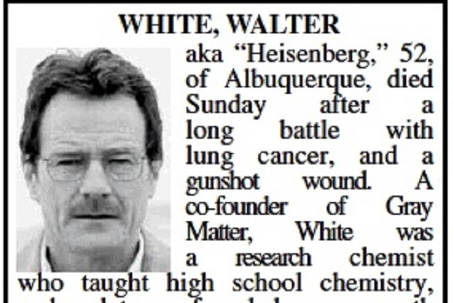 Breaking Bad' fans place Walter White obituary, TV