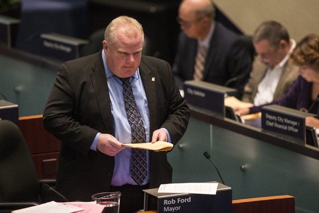 Toronto Mayor Rob Ford stands in the council chamber in Toronto on Friday, Nov. 15, 2013. (AP Photo/The Canadian Press, Chris Young)