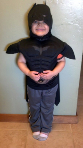 This undated image released by Make-A-Wish Greater Bay Area, shows five-year-old Miles Scott dressed as batman.(AP Photo/Make-A-Wish Greater Bay Area)