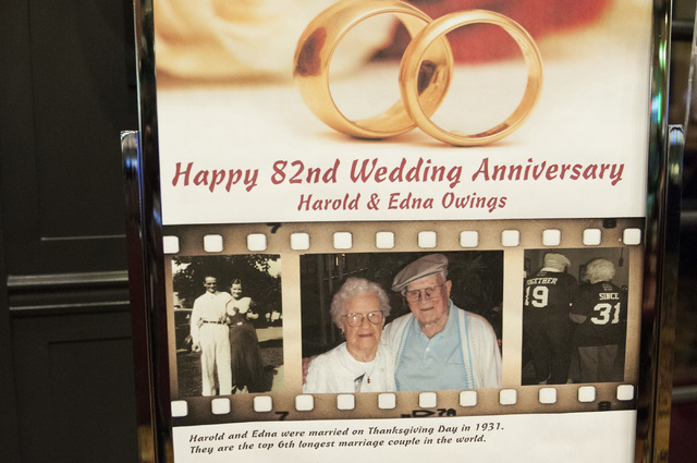 A sign outside of Pasta Cucina restaurant inside Palace Station hotel-casino in Las Vegas announces the 82nd anniversary of the Owings on Tuesday, Nov. 26, 2013. (Erik Verduzco/Las Vegas Review-Jo ...