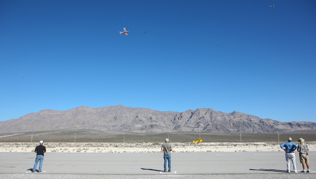 People fly their radio controlled planes at the Willie McCool Regional Airfield, home to the Prop Nuts Radio Controlled Airplane Club of North Las Vegas, on Saturday, Nov. 9, 2013. The club is sla ...
