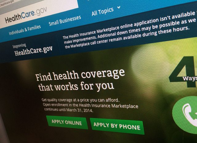 This photo of part of the HealthCare.gov website is photographed in Washington, on Nov. 29, 2013. The beleaguered health insurance website has had periods of down times as as the government tries ...