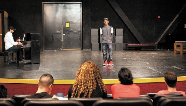 Fifteen-year-old UNLV student Ke'Andre Blackston Jr. performs the song "Tonight" from "West Side Story" in his Musical Theater class at the Paul Harris Theatre on the UNLV camp ...