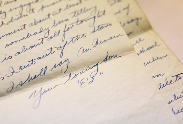 A hand-written letter from Edward Jennings Jr. dated December 19, 1944, is shown Wednesday, Dec. 11, 2013, in Las Vegas. Jennings' wife Fern came across the hand-written letters after her World Wa ...