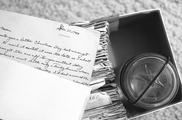A box of Edward Jennings Jr.'s hand-written letters and a souvenir jar of water from 1945 that he collected from the Danube River is shown Wednesday, Dec. 11, 2013, in Las Vegas. Jennings' wife Fe ...