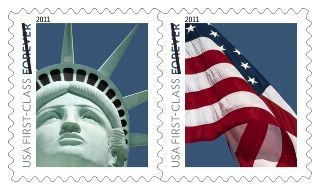 This image from the U.S. Postal Service's website shows the 2011 stamp issue that used New York-New York's statue as a model.