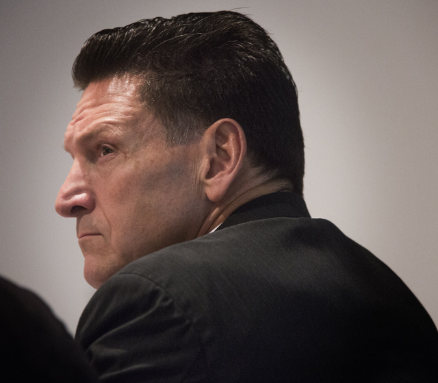 Suspended Family Court Judge Steven Jones is shown during the Nevada Commission on Judicial Discipline hearing on Monday. The committee is holding a weeklong hearing into allegations that Jones mi ...