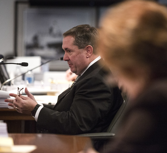 Former Clark County District Attorney David Roger testifies during a Nevada Commission on Judicial Discipline hearing for suspended Family Court Judge Steven Jones on Monday. (Jeff Scheid/Las Vega ...