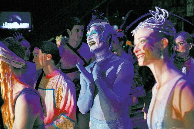 James Cleary, center, smiles along with other performers as he looks at the dancers on stage during a rehearsal for a production of The Nutcracker by the Nevada Ballet Theatre at the Smith Center  ...