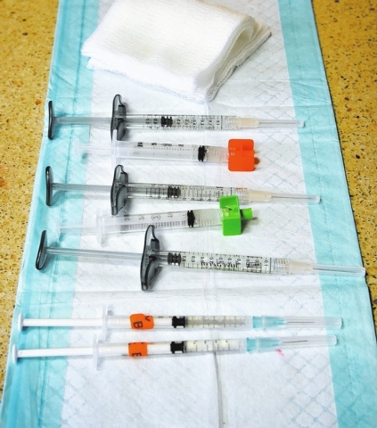 Syringes containing Botox and compounds for filling in hollow areas in the face are shown at Anson and Higgins Plastic Surgery Associates at 8530 W. Sunset Road in Las Vegas on Friday, Dec. 20, 20 ...