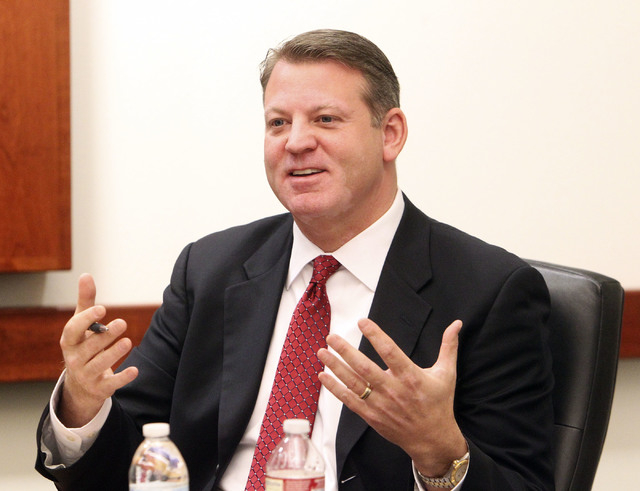 Ryan Erwin, with RedRock Strategies, talks about the possibility of bringing the 2016 Republican National Convention to Las Vegas during an editorial board meeting at the Review-Journal, Monday, D ...