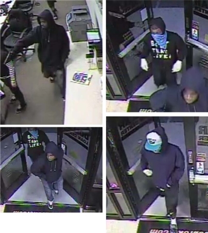 Las Vegas police are asking for the public’s help in catching three armed robbers. Three men brandishing a black semi-automatic handgun entered a business, near Maryland Parkway and Karen Avenue ...
