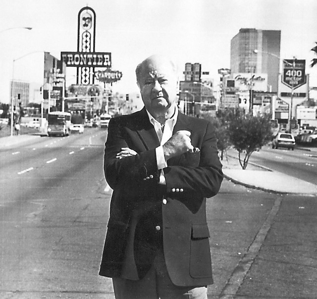 Robert A. Maheu, who was once considered the alter ego for billionaire Howard Hughes, is shown in late March, 1982, against the backdrop of the Las Vegas Strip that Hughes tried to buy in the late ...