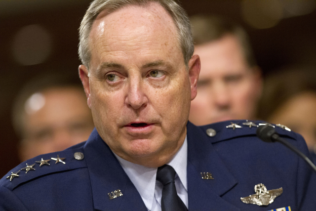 Air Force Chief of Staff Gen. Mark Welsh testifies on Capitol Hill in Washington. A drug investigation of officers at six Air Force bases, including two that operate nuclear missiles, has been wid ...