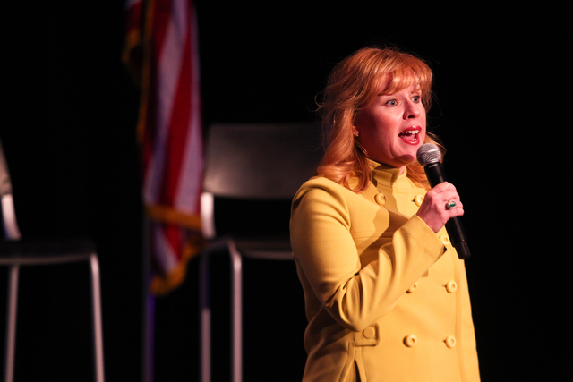 Congressional candidate Erin Bilbray speaks before the start of a town hall panel, titled "Madam President," held by Emily's List at the Student Union at the University of Nevada, Las Ve ...