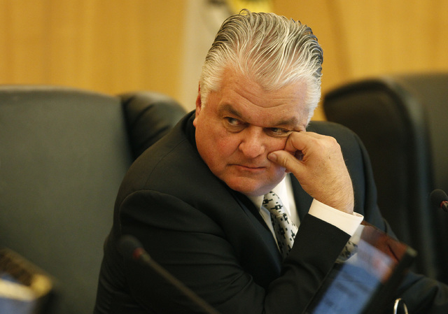 Chairman Steve Sisolak presides over the Clark County Commission in Las Vegas Tuesday, Jan. 21, 2014. The commission held public hearings on a tax increase to fund more police officers in Clark Co ...